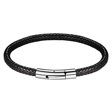 FOCALOOK Braided Leather Cord Necklace 316L Stainless Steel Sturdy Snap Clasp,16-30 Inch 2/3MM Black Brown Men Women DIY Durable Waterproof Woven Wax Rope Chain for Pendant, Custom Name Personalized