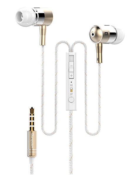 Earbuds, Earphone FreeMaster In-Ear Headphone Wired Cell Phone Stereo Headset with Mic and Volume Control for iPhone6 iPad iPod MP3 Player Samsung and other Smartphone (Gold)