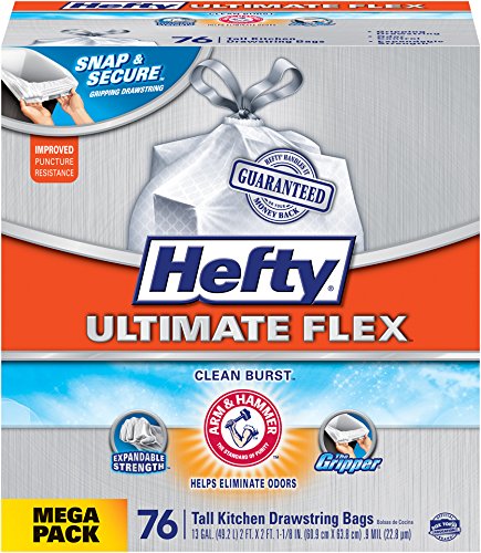 Hefty Ultimate Flex Tall Kitchen Trash Bags, Clean Burst, 76 Count