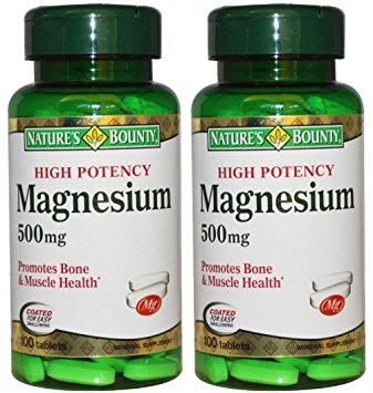 Nature's Bounty High Potency Magnesium 500mg, 200 Tablets (2 X 100 Count Bottles)