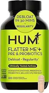 HUM Digestive Enzymes   Prebiotics & Probiotics: Flatter Me Plus 18 Full-Spectrum Enzymes for Bloating Relief & Digestive Health in Men & Women with Pre and Probiotics for Digestive Regularity