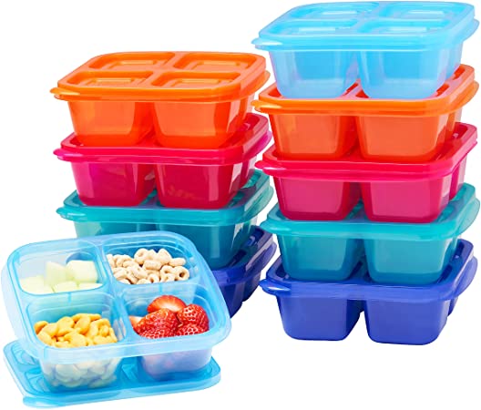 EasyLunchboxes - Bento Snack Boxes - Reusable 4-Compartment Food Containers for School, Work and Travel, Set of 10, (Jewel Brights)