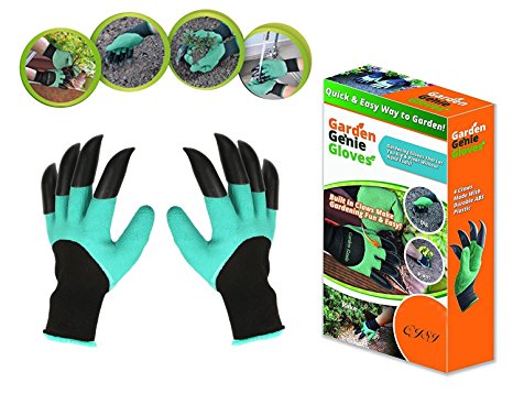 CJSJ Garden Genie Gloves with Fingertips Uniex Claws on Both Hands Quick & Easy to Dig and Plant Safe for Rose Pruning - As Seen On TV (1 pair), Green