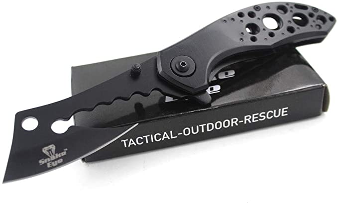 Snake Eye Tactical Every Day Carry Mini-Cleaver Style Blade Folding Knife | Outdoor Survival Pocket Knife | Small one-Hand Knife Made of Stainless Steel Blade (Black)