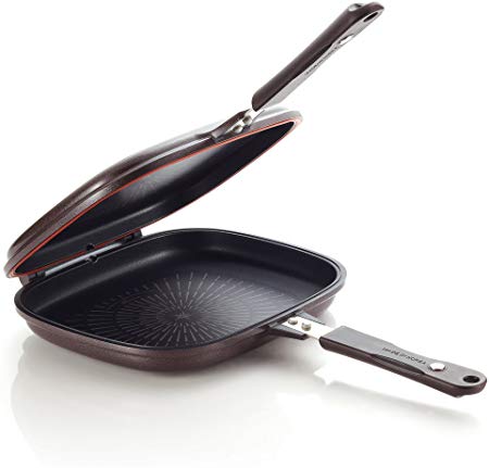 Happycall Titanium Nonstick Double Pan, Omelette Pan, Flip Pan, Square, Dishwasher Safe, PFOA-free, Brown (Standard)