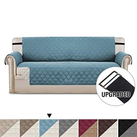 H.VERSAILTEX Reversible Furniture Protector, Couch Protectors for Dogs, Pet Protector Furniture Covers, Couch Covers Seat Width Up to 78", Extra Large Sofa Slipcover with 2" Straps (Smoke Blue/Beige)