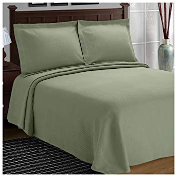 Superior Cotton Bedspread and Pillow Shams - Jacquard Matelasse Coverlet, Cotton Quilt, Sage, King Size (Renewed)