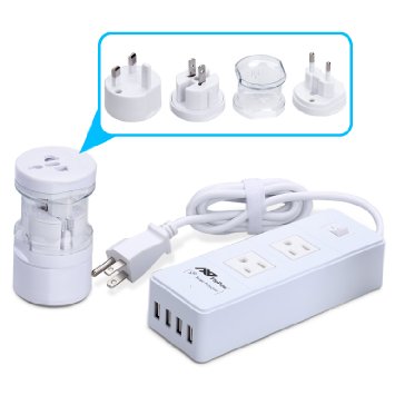 FlePow 1250W Power StripInternational Travel Outlet Plug AdapterUS to EuroUK UK to USAAU Portable Global Converter with 2AC Outlets 4 USB Ports Travel Charger for iPhone iPad Samsung Tablet