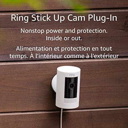 Ring Stick Up Cam Plug-In HD security camera with two-way talk, Works with Alexa