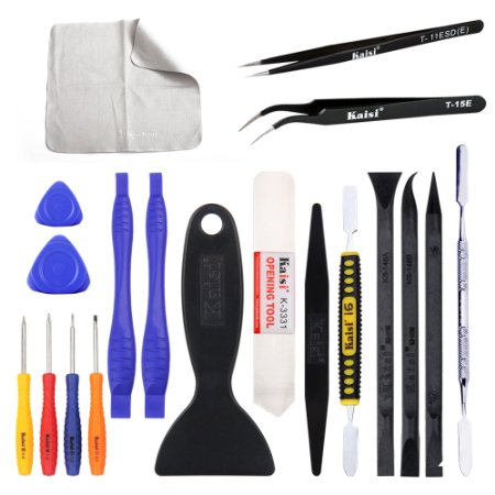 Kaisi  Ultrathin Steel Professional Opening Pry Tool Repair Kit with Non-Abrasive Nylon Spudgers and Anti-Static Tweezers 20 Piece Set