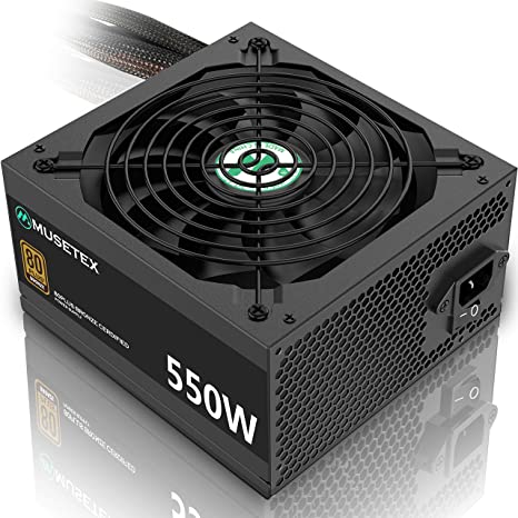 MUSETEX 550 Watt Power Supply 80  Bronze Certified with 14cm Slient Fan Non-Modular CPU Power Supply