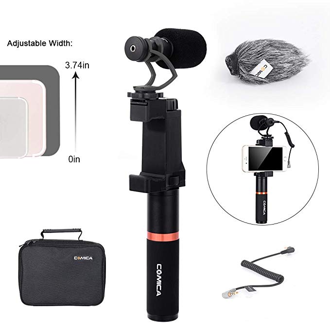 Comica Smartphone Video Rig Kit CVM-VM10-K1 Handle Grip with Cardioid Directional Shotgun Video Microphone for iPhone 7 8 Plus XS max XR,Samsung S9 S10,LG Android Phones etc.(1/4" Jack)