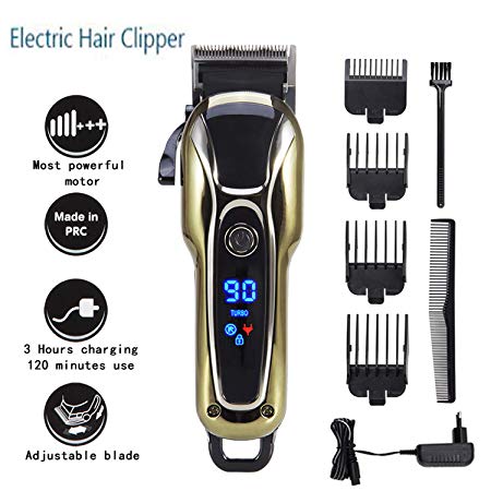 Professional 5-Star Rechargeable Hair Cipper Electric Shaving Machine Razor Barber Cutting Beard Trimmer Haircut Set Cordless (Gold)