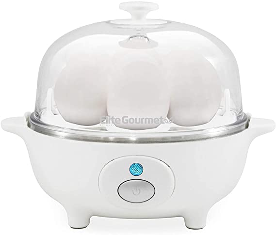 Elite Gourmet EGC-007 Easy Electric Poacher, Omelet Eggs & Soft, Medium, Hard-Boiled Egg Boiler Cooker with Auto Shut-Off and Buzzer, Measuring Cup Included, BPA Free, 7, White (.1 Count - White)