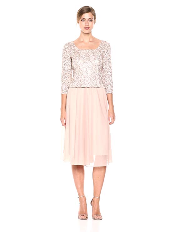 Alex Evenings Women's Sequin Lace Mock Dress