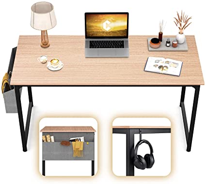 CubiCubi Computer Desk 47" Study Writing Table for Home Office, Modern Simple Style PC Desk, Black Metal Frame, Oak