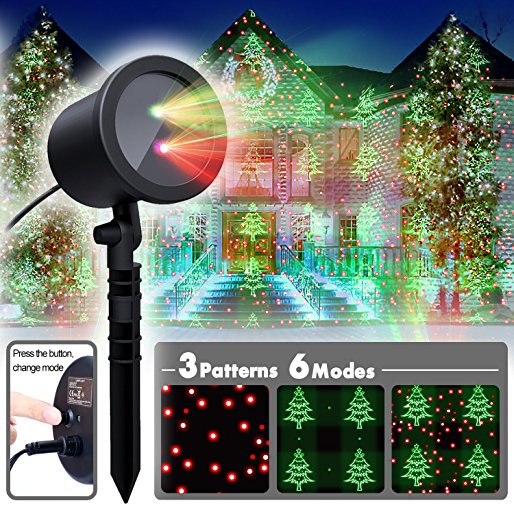 Christmas Laser Light,Red and Green Motion Laser Lights with 6 modes Choosable-Static/Flickering/Green Only/Red Only/Green&Red Both, Landscape Projector for Holiday,Especially Christmas Decorations