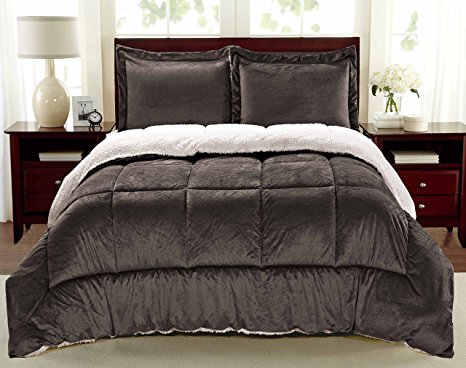 Cathay Home 108267 Reversible Faux Fur and Sherpa Comforter, King, Chocolate