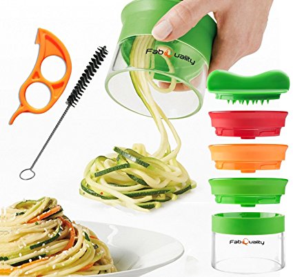 FabQuality No1 Best Seller Premium Vegetable Spiralizer Slicer (3 Blades) with bundle cookbook and contains the brush for cleaning - FabQuality courgettes, cucumbers, asparagus peeler Schneider, cucumbers peelers, carrots grater carrots peelers,