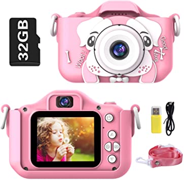 Semai Kids Camera, 20.0MP Digital Dual Camera Rechargeable, Kids Selfie Camera with 2.0 Inch IPS Screen, 32GB Micro SD Card Included, Video Camera Camcorder for 3-12 Years Old Girls Boys, Pink