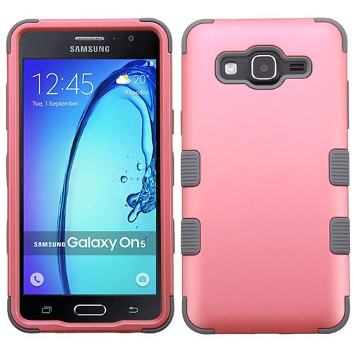 Asmyna Cell Phone Case for Samsung On5 - Rubberized Pearl Pink/Iron Gray