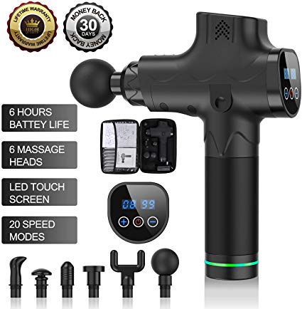 Massage Gun Deep Tissue Percussion Muscle Massager for Pain Relief, Includes 6 Massage Heads (Black), Simply Plus