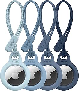 Belkin Apple Airtag Secure Holder w/Strap - Apple Airtag Holder w/Strap for Key Ring - Airtag Keychain Accessories - Scratch Resistant Airtag Case w/Raised Edges – 4-Pack Blue Gradient