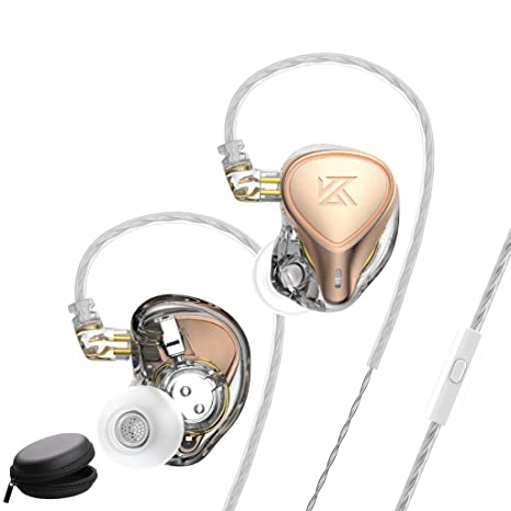 KZ ZEX Pro IEM Earphone, 10MM Dual Magnetic Circuit Dynamic Unit 6.8mm Electric Electrostatic Unit 30095 High Frequency Balanced Armature Zinc Alloy Faceplate Translucent Resin Shell Noise Isolation Earbuds with 2 Pin Detachable Silver-Plated Cable & a Leatherette Case(With Mic, Rose Gold)