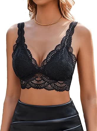 Avidlove Lace Bralettes Womens Triangle Plunge Wireless Bras Camisole Tops Cami Strappy Sexy Soft