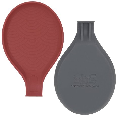 SbS Low-Profile Spoon Rest - Made From Top Quality Silicone with a Unique Design for Extra Stability - Value 2-pack with Red and Gray spoon rests