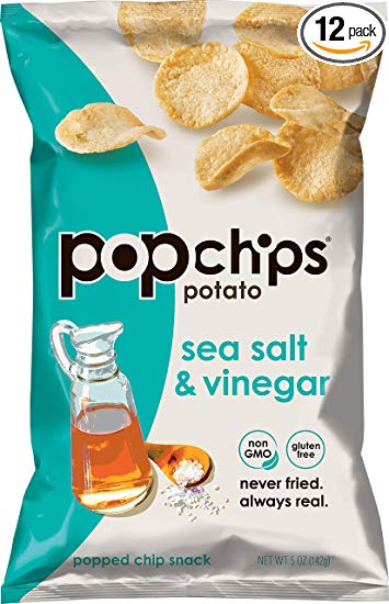 Popchips Sea Salt & Vinegar Potato Chips 5 oz Bags (Pack of 12)