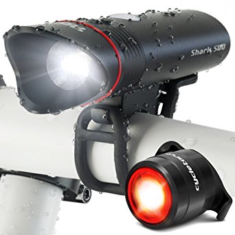 SUPERBRIGHT Bike Light USB Rechargeable LED – FREE Taillight INCLUDED- Cycle Torch Shark 500 Set - 500 Lumens - Fits ALL Bikes, Hybrid, Road, MTB, Easy Install & Quick Release (Black)