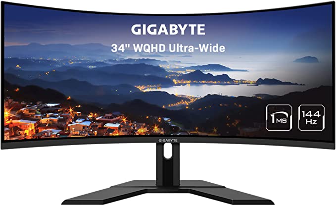 Gigabyte G34WQC 34" 144Hz Ultra-Wide Curved Gaming Monitor, 3440 x 1440 VA 1500R Display, 1ms (MPRT) Response Time, 90% DCI-P3, VESA Display HDR400, FreeSync Premium, Black (G34WQC-SA)