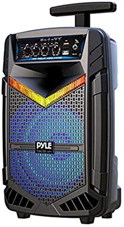 Portable Bluetooth PA Speaker System - 400W Rechargeable Outdoor Bluetooth Speaker Portable PA System w/ 8” Subwoofer 1” Tweeter, Recording Function, Mic In, Party Lights USB/SD, Radio - Pyle PPHP842B