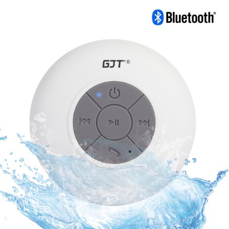 GJT®Wireless Bluetooth Waterproof Shower Speaker Wireless Handsfree Portable Speakerphone,Dedicated Suction Cup for Shower,Bathroom,Pool, Boat,Car,Outdoor Use(White)
