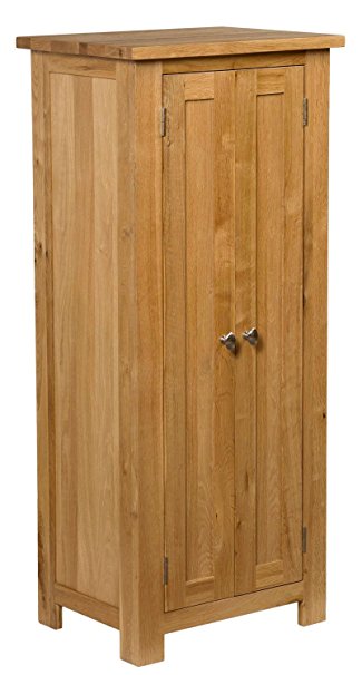Waverly Oak 2 Door Narrow Storage Cabinet with Adjustable Shelving in Light Oak Finish | Solid Wooden Filing Cabinet | Shoe Organiser | Bathroom Unit