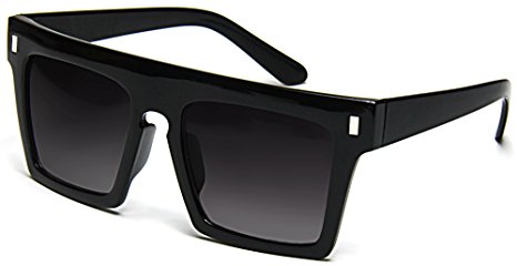 Tantino Flat Top Sunglasses Retro Designer Square Gradient Lens Black Frame