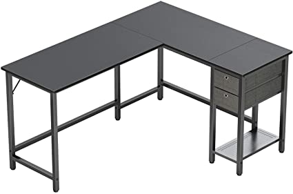 Cubiker L-Shaped Computer Desk, Home Office Corner Desk with Non-Woven Drawer, Sturdy Writing Table, Space-Saving, Easy to Assemble, Black