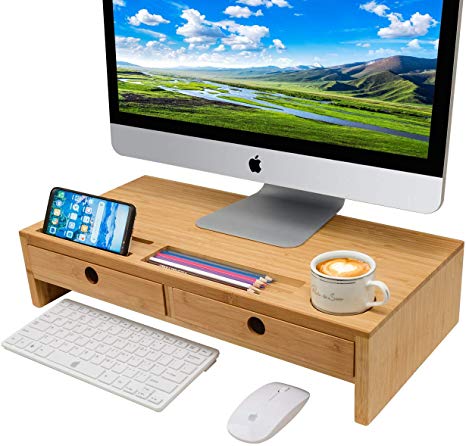 Monitor Stand Riser with Drawers - Bamboo Desk Shelf Organizer 22.05 x 10.60 x 4.70 Inch