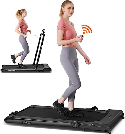 YRUN Under Desk Treadmill, 2 in 1 Portable Folding Treadmill, 3.0HP Brushless Motorized Electric Walking Treadmill, Larger Running Area, Small Mini Walking Pad Running Machine for Home Office