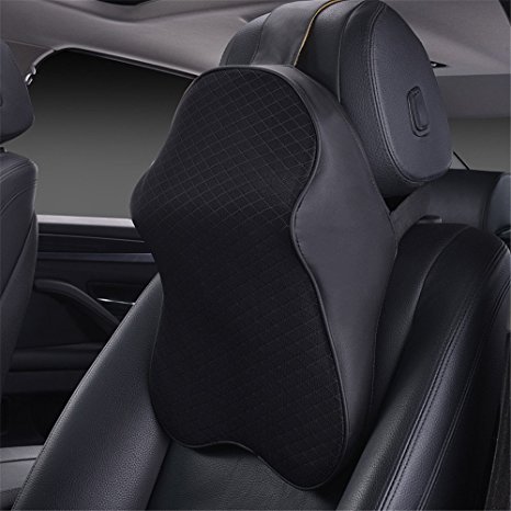 shakar Soft Memory Foam Car Headrest Neck Pillow,Also As Lumbar Support Back Seat Cushion with Adjustable Strap,1pc(Black)