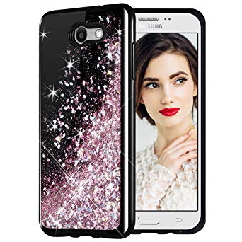 Galaxy J7 2017 Case, Caka [Starry Night Series] Bling Glitter Flowing Floating Luxury Liquid Sparkle TPU Bumper Case for Samsung Galaxy J7 Sky Pro/Prime/J7 V/J7 Perx/Halo/2017(at&T) - (Rose Gold)