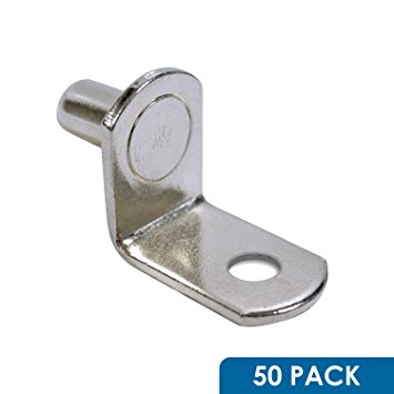 Rok Hardware 5mm L-Shaped Support Furniture Cabinet Closet Shelf Bracket Pegs with Hole, Nickel, 50 Pack