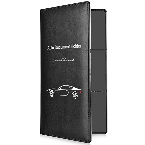 Car Insurance and Registration Holder, Basenor Leather Magnetic Water Resistant Auto Document Wallet, Black