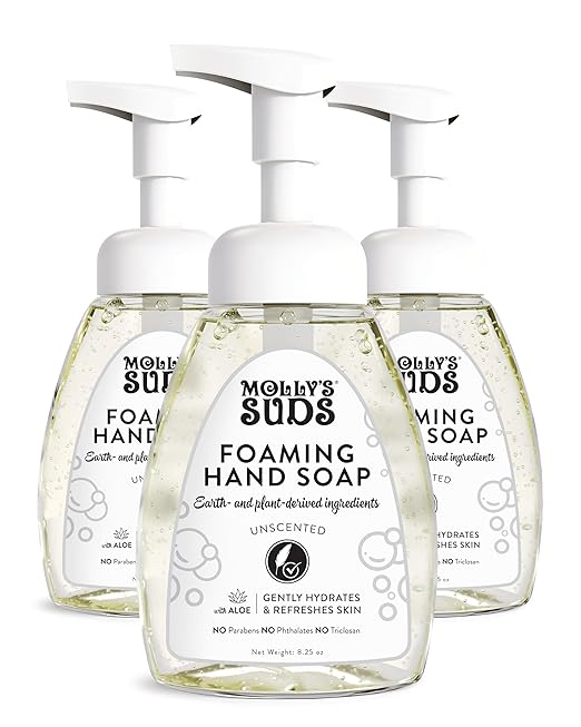 Molly's Suds Foaming Hand Soap - Made with Aloe and Coconut Oil | Moisturizing Hand Wash | Plant-Based, Infused with Essential Oils | Unscented - 8.25 Fl Oz (Pack of 3)