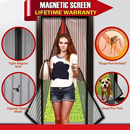 ARCCI Magnetic Screen Door, Full Frame Velcro Soft Mesh Door, Fits Door Up To 39 x 82-Inch MAX, Black