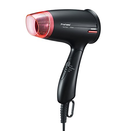 Hair Dryer, Ptatoms Compact Folding Handle Ionic Blow Dryer Styler With 3 Heat Settings,Red