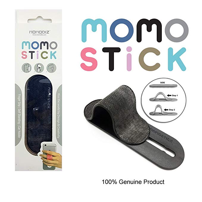 [Black Jean] New MOMOSTICK: Stand and Finger Grip for Any Smartphones (iPhone & Android) with Reusable Sticky Gel Pad