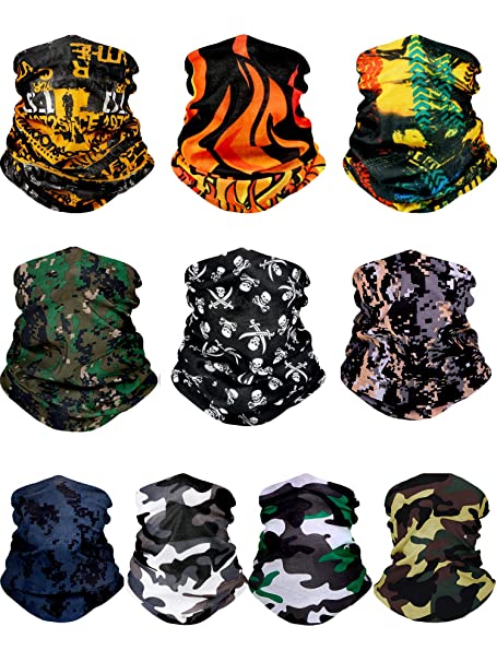 10 Pieces Seamless Bandanas Face Mask magic scarf Neck Gaiter Breathable Bandana for for Music Festivals, Raves Outdoor Using (Color Set 1)