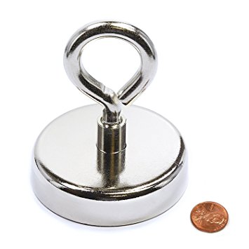 Unime 255 LBS Pulling Force Round Neodymium Magnet with Countersunk Hole and Eyebolt for Magnet Fishing, Diameter 2.36INCH(60mm)